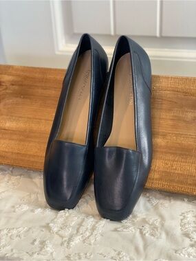 Enzo Angiolini Navy Leather Square-Toe Loafers